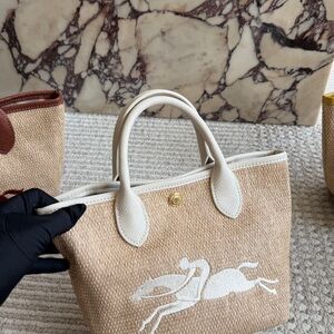 🧺 LONGCHAMP Le Pliage Straw-Effect Canvas Handbag